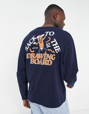 Jack & Jones Originals oversized long sleeve t-shirt with back print in navy