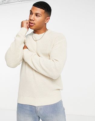 Jack & Jones Originals oversized ribbed sweater in ecru-White