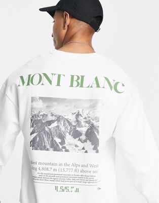Jack & Jones Originals oversized sweatshirt with mont blanc back print in beige-White