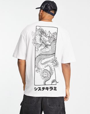 Jack & Jones Originals oversized T-shirt with dragon back print in white