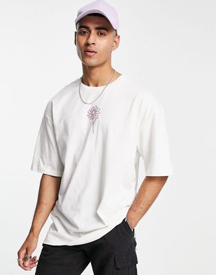 Jack & Jones Originals oversized T-shirt with flower embroidery in off-white