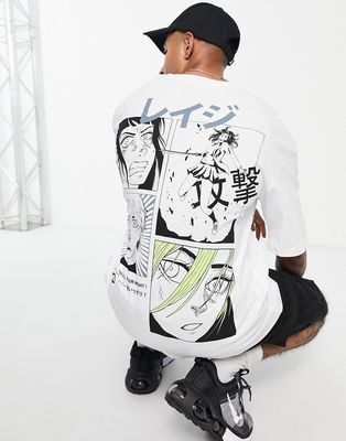 Jack & Jones Originals oversized t-shirt with manga back print in white