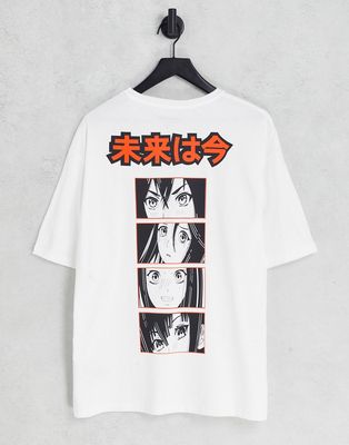 Jack & Jones Originals oversized T-shirt with manga print in white