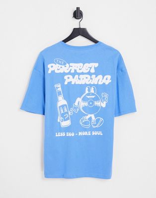 Jack & Jones Originals oversized T-shirt with music back print in bright blue