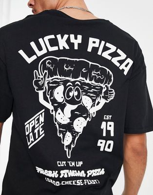 Jack & Jones Originals oversized T-shirt with pizza back print in black