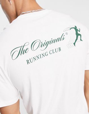 Jack & Jones Originals oversized t-shirt with run club back print in white-Navy