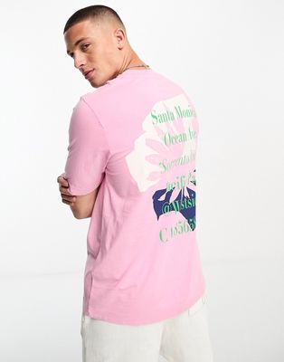 Jack & Jones Originals oversized T-shirt with Santa Monica back print in washed pink