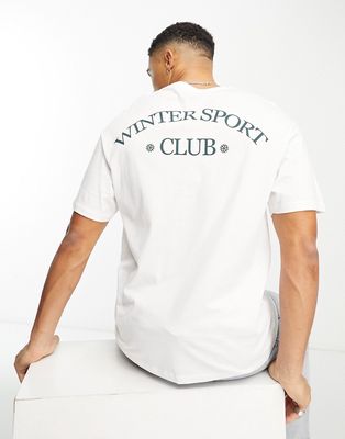 Jack & Jones Originals oversized t-shirt with winter sport back print in white