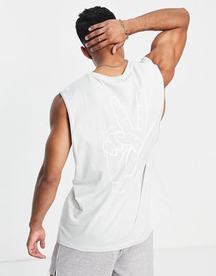 Jack & Jones Originals oversized tank top with peace back print in light blue