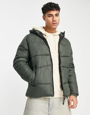 Jack & Jones Originals puffer jacket with hood in khaki-Green