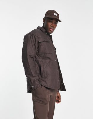 Jack & Jones Originals quilted overshirt in chocolate-Brown