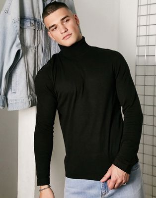Jack & Jones Originals roll neck sweater in black
