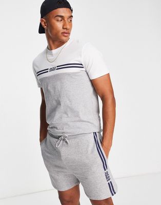 Jack & Jones Originals T-shirt and shorts set with logo stripe in gray melange
