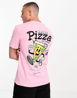 Jack & Jones Originals t-shirt with pizza back print in pink