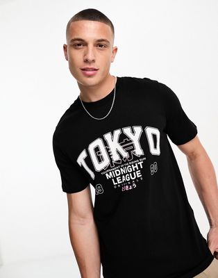 Jack & Jones Originals t-shirt with Tokyo back print in black