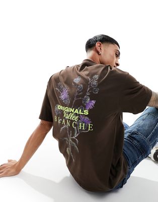Jack & Jones oversize t-shirt with thistle print in brown
