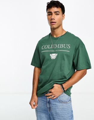 Jack & Jones oversized t-shirt with Columbus print in green