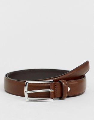 Jack & Jones premium leather belt in brown-Black