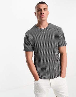 Jack & Jones Premium linen mix stripe t-shirt in white