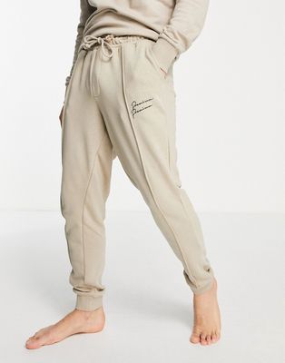 Jack & Jones Premium lounge cuffed sweatpants with script logo in beige-Neutral