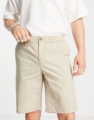 Jack & Jones Premium nylon tailored shorts in stone-Neutral