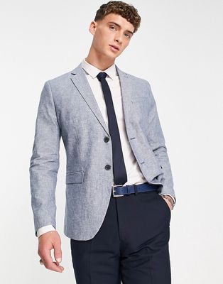 Jack & Jones Premium slim fit suit jacket in light blue linen mix