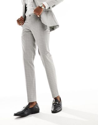Jack & Jones Premium slim fit suit pants in beige check-Neutral