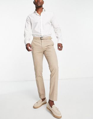 Jack & Jones Premium slim fit suit pants in beige linen mix-Neutral