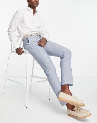 Jack & Jones Premium slim fit suit pants in light blue linen mix