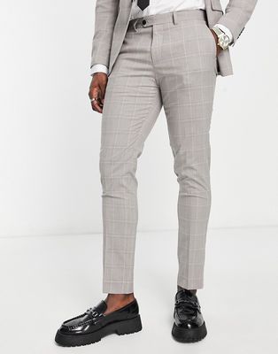 Jack & Jones Premium slim fit suit pants in light gray check-Neutral