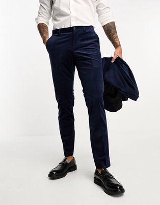 Jack & Jones Premium slim fit velvet suit pants in navy