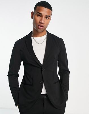 Jack & Jones Premium slim jersey suit jacket & pants in black