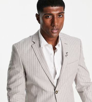 Jack & Jones Premium slim summer stripe suit in beige-Neutral