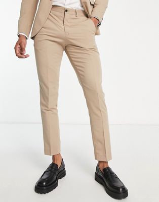 Jack & Jones Premium super slim suit pants in beige-Neutral
