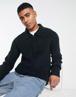 Jack & Jones Premium wool mix chunky oversized half zip sweater in navy