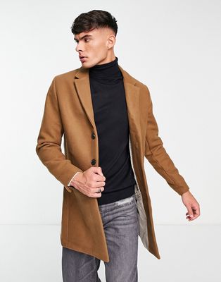 Jack & Jones Premium wool overcoat in brown-Green