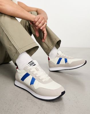 Jack & Jones retro runner sneakers with contrast stripe in blue