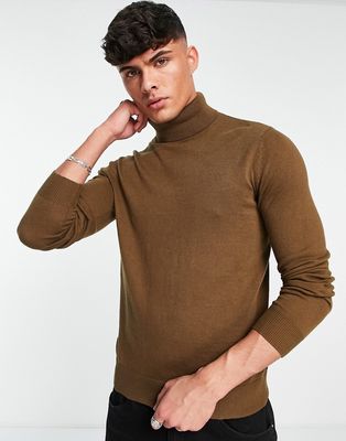 Jack & Jones roll neck sweater in brown-Green