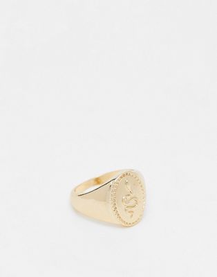 Jack & Jones signet ring with snake design in faux gold