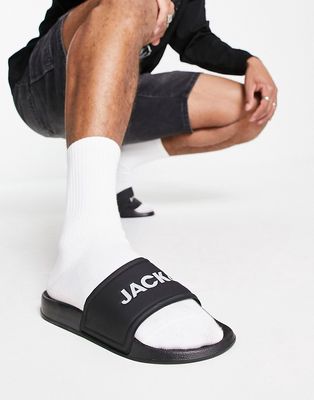 Jack & Jones slides with branded strap in black