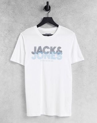 Jack & Jones slim fit large logo t-shirt in off white