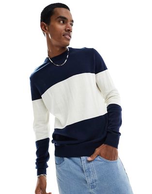 Jack & Jones sweater with blocking in navy and white