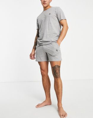 Jack & Jones t-shirt & short lounge set in light gray
