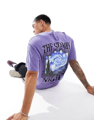 Jack & Jones t-shirt with starry night print in lilac-Purple