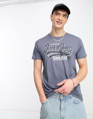 Jack & Jones vintage logo t-shirt in denim blue