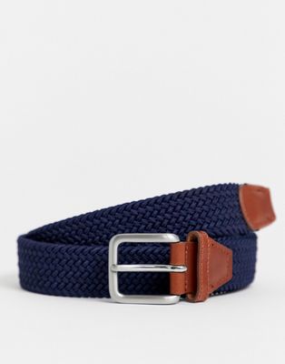 Jack & Jones woven belt with buckle in navy
