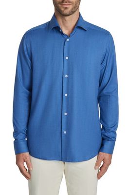 Jack Victor Bellamy Herringbone Cotton Blend Sport Shirt in Blue