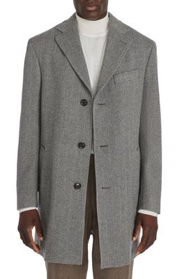 Jack Victor Delman Herringbone Wool & Cashmere Coat with Removable Bib in Med Grey