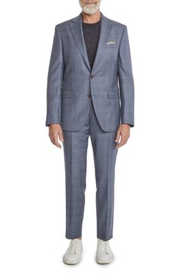 Jack Victor Esprit Contemporary Fit Plaid Wool Suit in Mid Blue