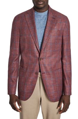 Jack Victor Hampton Windowpane Stretch Slub Wool & Silk Blend Sport Coat in Berry